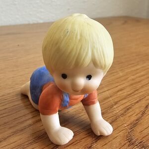 Enesco 1985 Crawling Baby Boy Country Overalls Figure Vintage